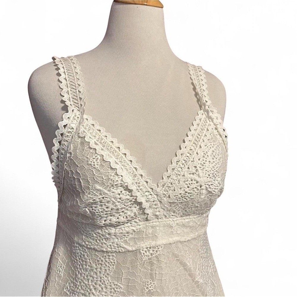 POL Lace Mini Dress Sz L Floral Crochet Cottagecore Sleeveless Summer Lined - Picture 3 of 6